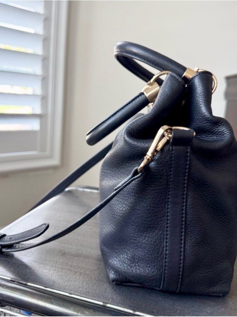 Vince Camuto Black Pebbled Leather Satchel with Tassel - Picture 6 of 11